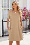 Pocketed Square Neck Short Sleeve Dress Casual Dresses - Tophatter Daily Deals