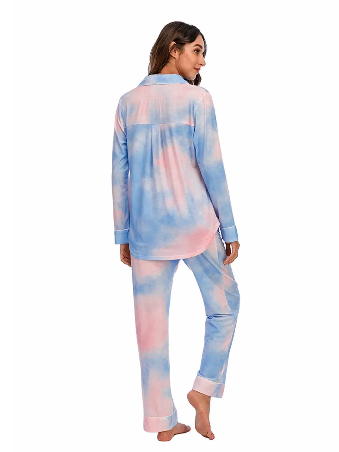 Collared Neck Long Sleeve Loungewear Set with Pockets Loungewear Sets - Tophatter Daily Deals