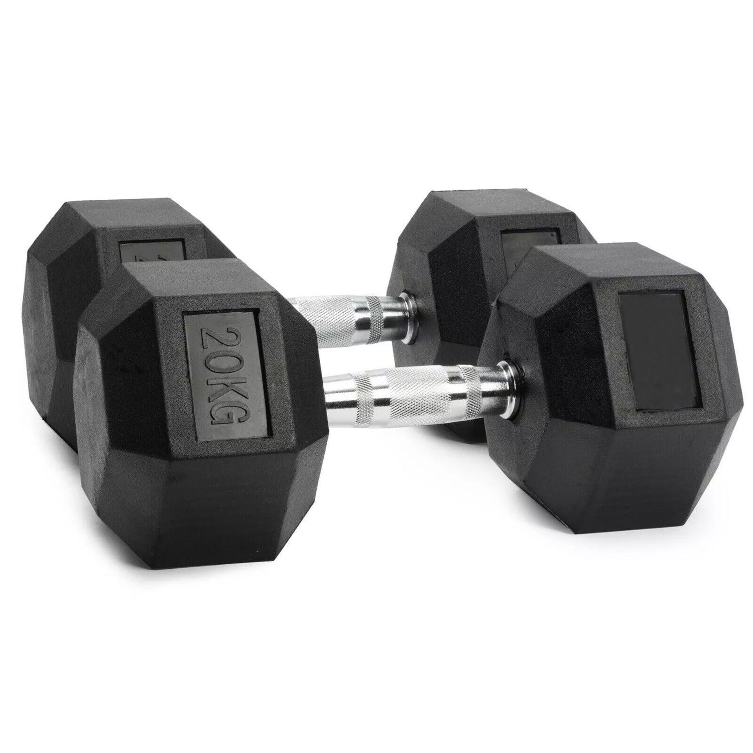 Hex Dumbbells Set - 2.5kg-30kg Pair of Cast Iron Dumbbell Hand Weights Rubber Encased Hexagonal Gym 2 x 20 Kg Dumbbeells - Tophatter Daily Deals