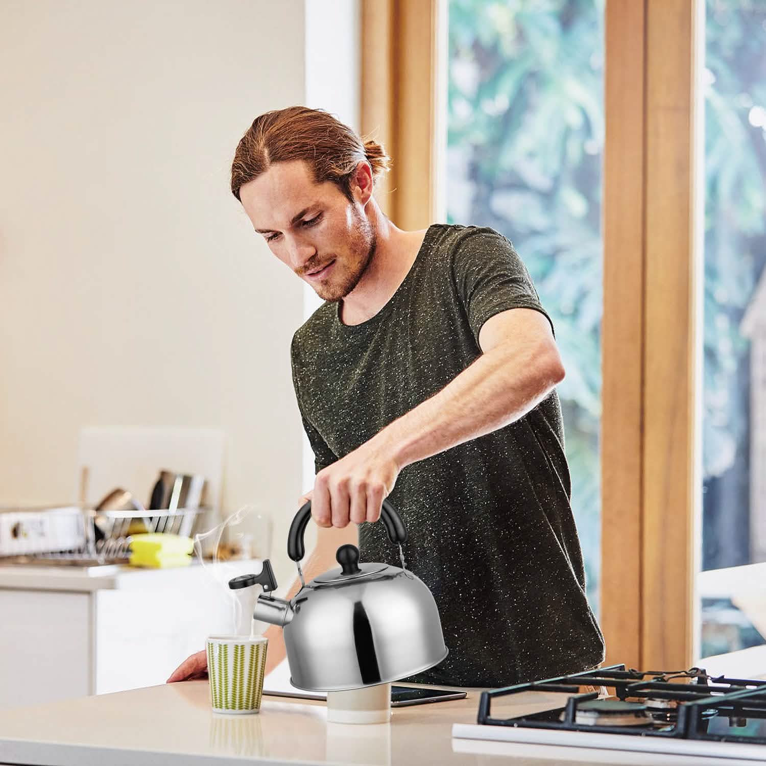 2.1 Quarts Stainless Steel Whistling Tea Kettle Stovetop Induction Gas Teapot Kitchen Tools & Gadgets - Tophatter Daily Deals