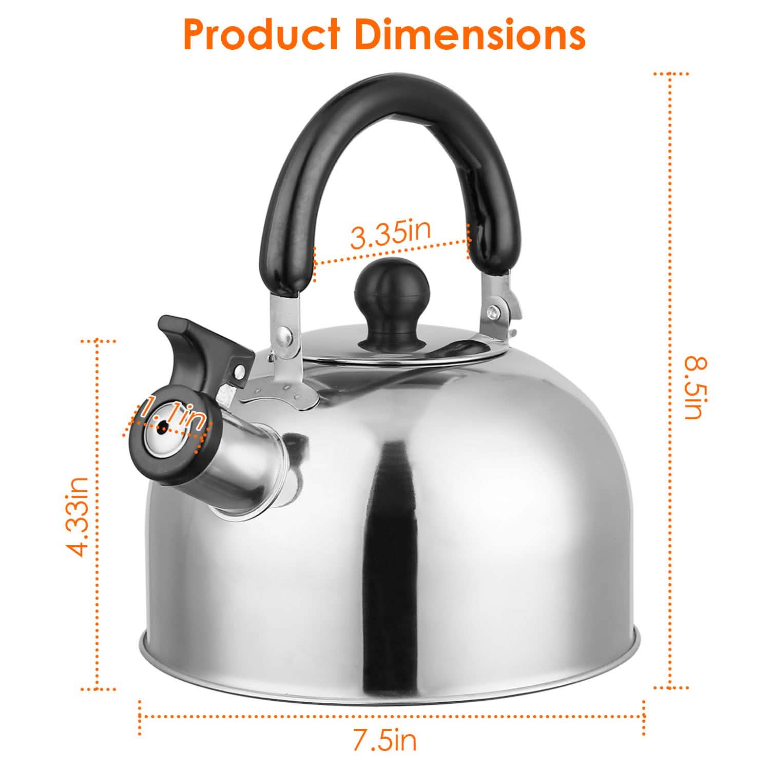 2.1 Quarts Stainless Steel Whistling Tea Kettle Stovetop Induction Gas Teapot Kitchen Tools & Gadgets - Tophatter Daily Deals