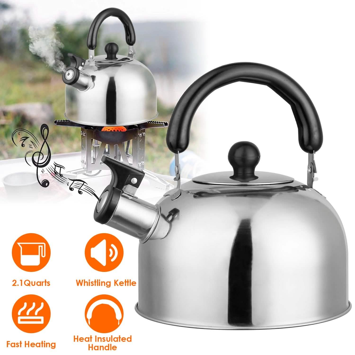 2.1 Quarts Stainless Steel Whistling Tea Kettle Stovetop Induction Gas Teapot Kitchen Tools & Gadgets - Tophatter Daily Deals