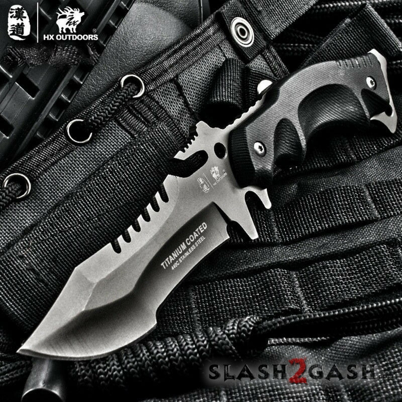 HX OUTDOORS Tactical Knife 440C Blade K10 w/ Sheath Plated Titanium Knife-Fixed - Tophatter Daily Deals