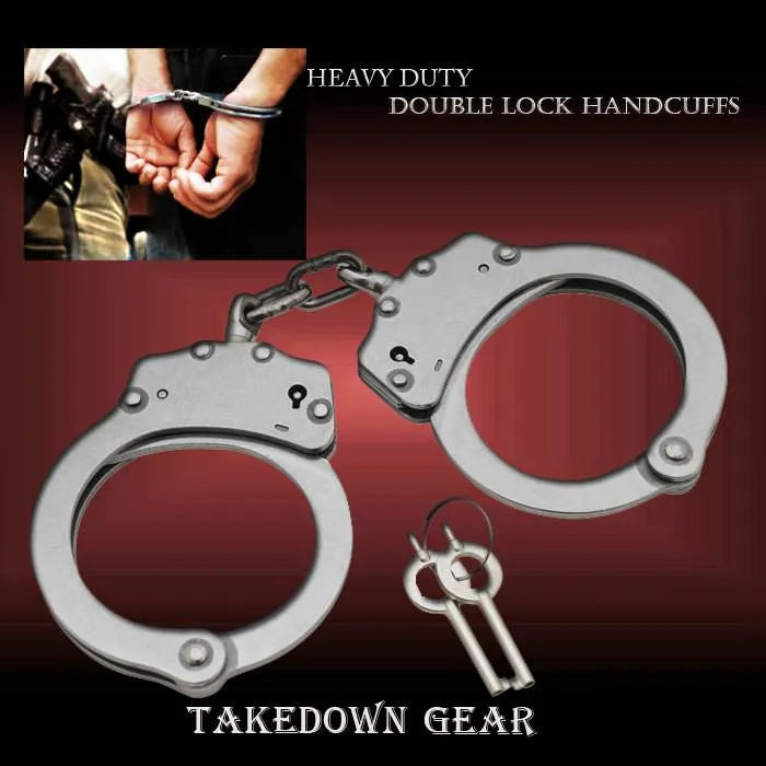 Double Lock Stainless Steel Handcuffs - Silver - Tophatter Daily Deals
