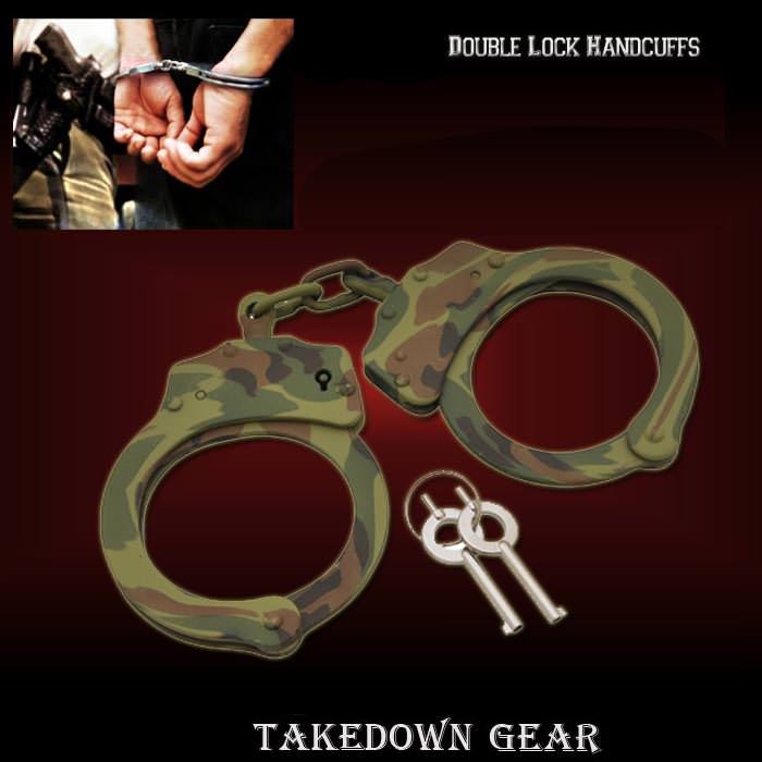 Double Lock Stainless Steel Handcuffs - Camo Collectible Weapons - Tophatter Daily Deals
