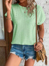 Eyelet Round Neck Short Sleeve T-Shirt Light Green Women's T-Shirts - Tophatter Daily Deals