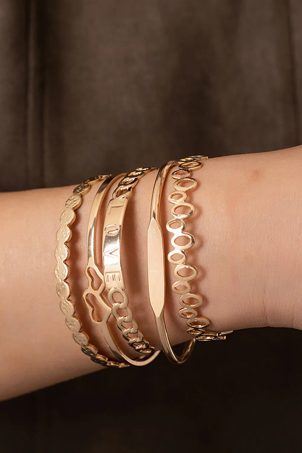Gold Hollow Out Love Letter Heart Open Cuff Bangle 5pcs Bracelets - Tophatter Daily Deals