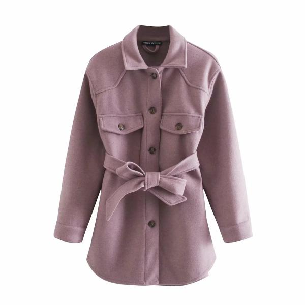 Turn Down Collar Jackets Fashion Tie Belt Waist Coats Women Elegant Pockets Pink Jacket - Tophatter Daily Deals