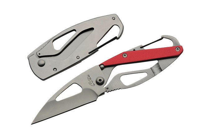 3" STAINLESS STEEL/RED CARABINER FOLDER - Tophatter Daily Deals