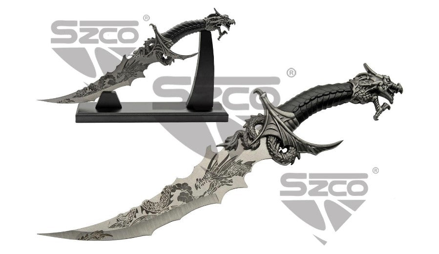 13.25" SEA DRAGON FANTASY KNIFE W/STAND - Tophatter Daily Deals
