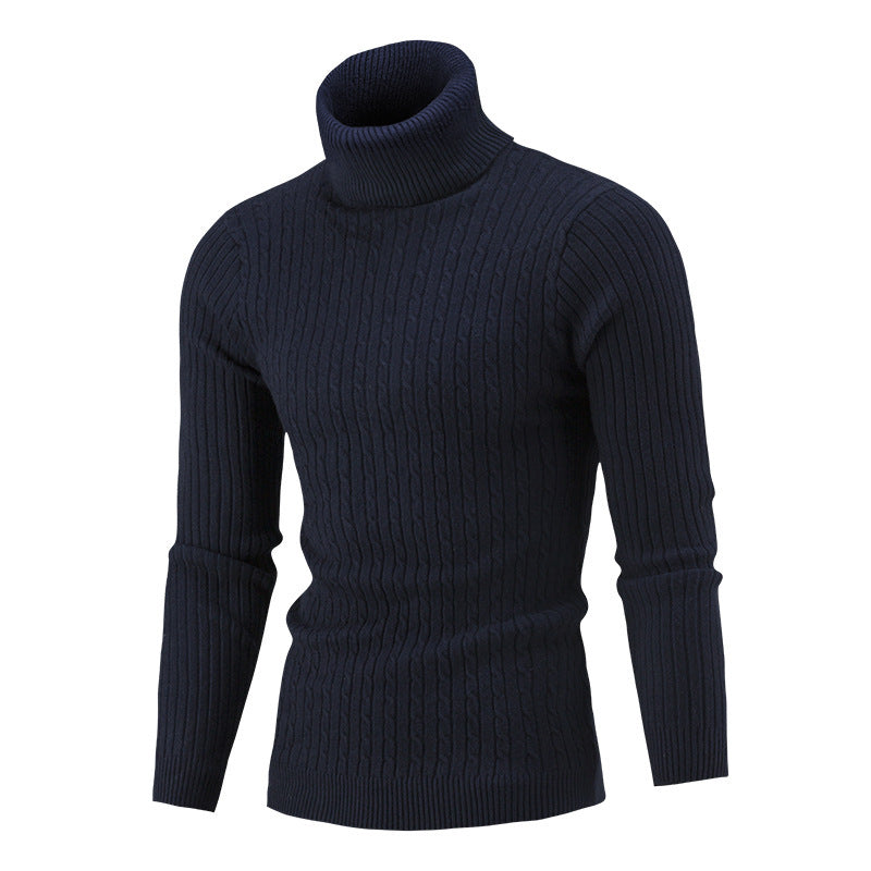 Fitted Men's Rollneck Sweater - Slim Cut, Cable Knit Winter Navy Blue 3D Changing Face Moving Picture Frame - Tophatter Daily Deals