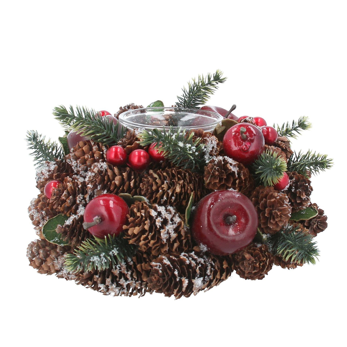 Christmas Tealight Candle Holder | Pinecone & Fruit Wreath Centrepiece - 16cm Candle Holder - Tophatter Daily Deals
