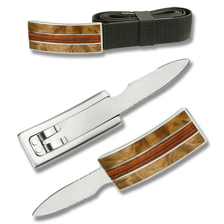 Adjustable Nylon Belt - Maple Burl & Pakkawood Buckle Knife - Tophatter Daily Deals