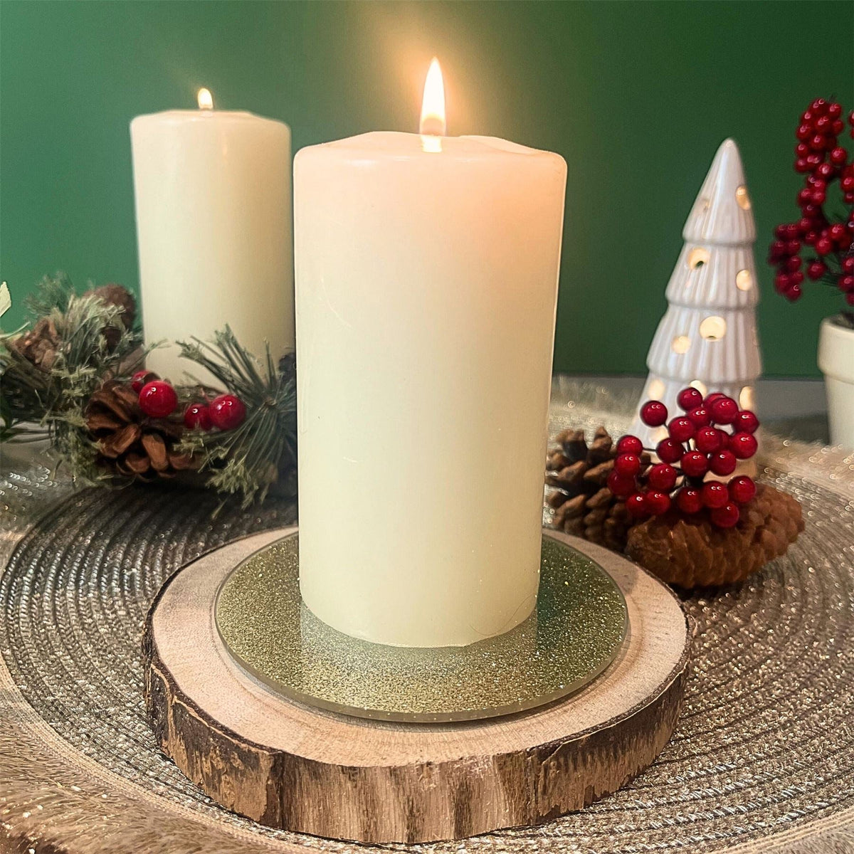 Champagne Gold Swirl Glass Glitter Coaster | Round Mirrored Candle Plate - 10cm Coaster - Tophatter Daily Deals