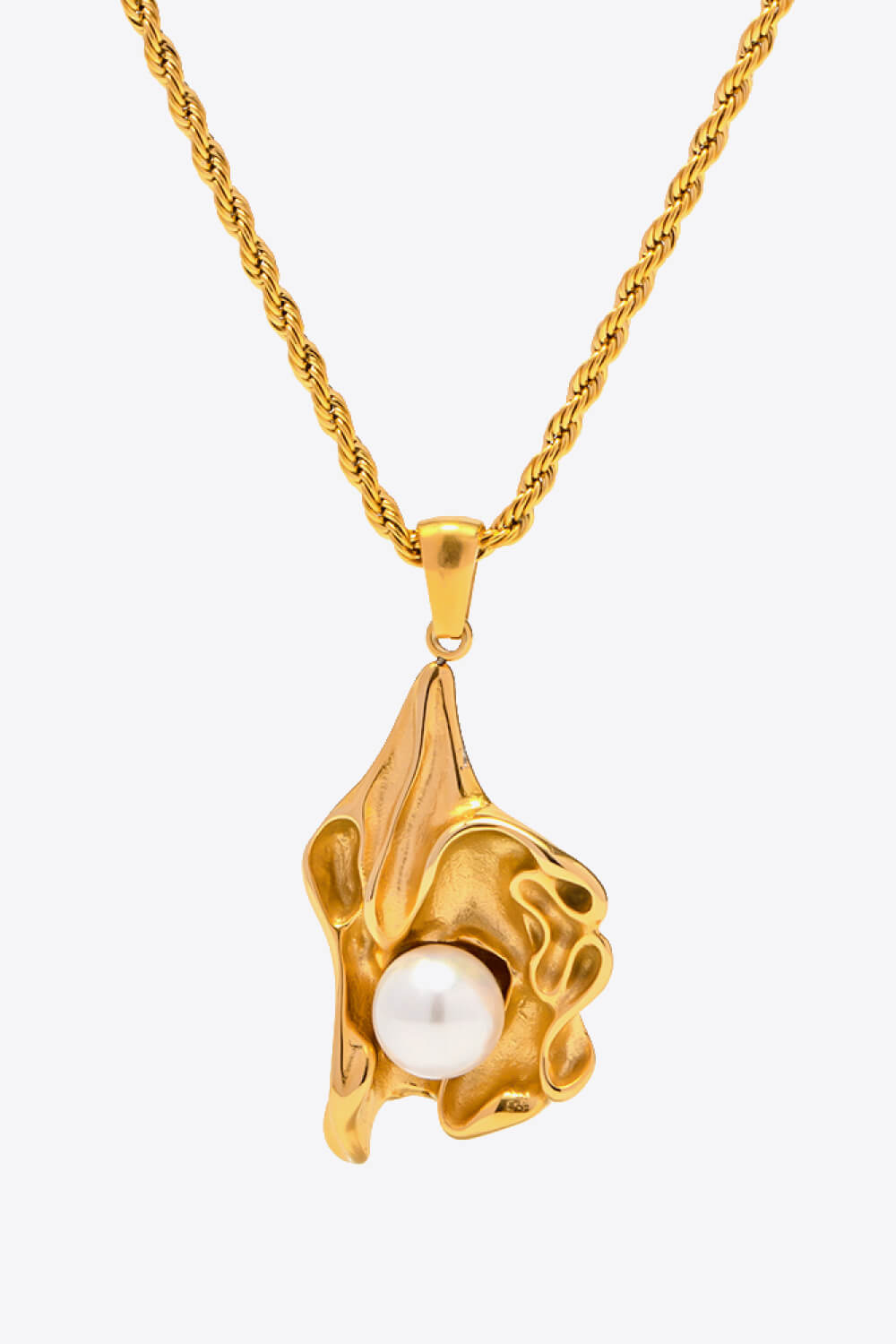 Pearl Trim Pendant Stainless Steel Necklace Gold One Size Necklaces - Tophatter Daily Deals