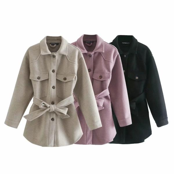 Turn Down Collar Jackets Fashion Tie Belt Waist Coats Women Elegant Pockets Jacket - Tophatter Daily Deals