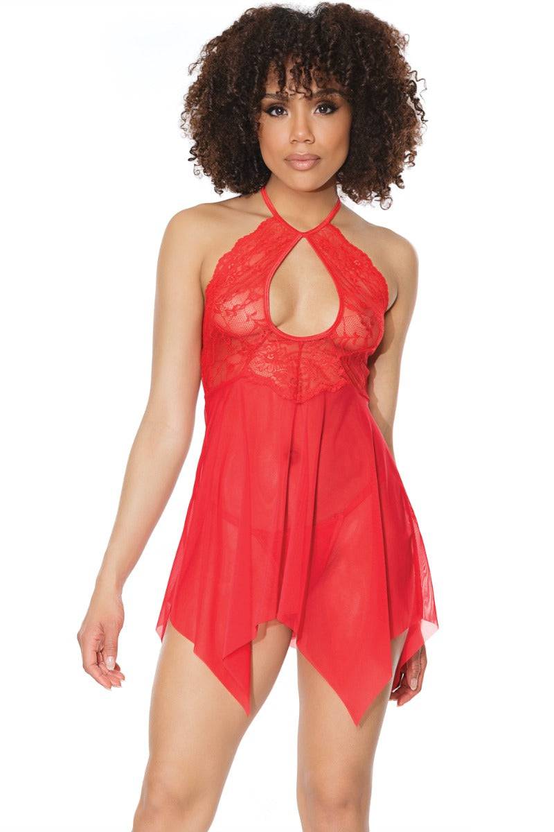 Coquette - 21305 - Halter Babydoll Set - Cranberry - OS Lingerie - Tophatter Daily Deals