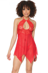 Coquette - 21305 - Halter Babydoll Set - Cranberry - OS Lingerie - Tophatter Daily Deals