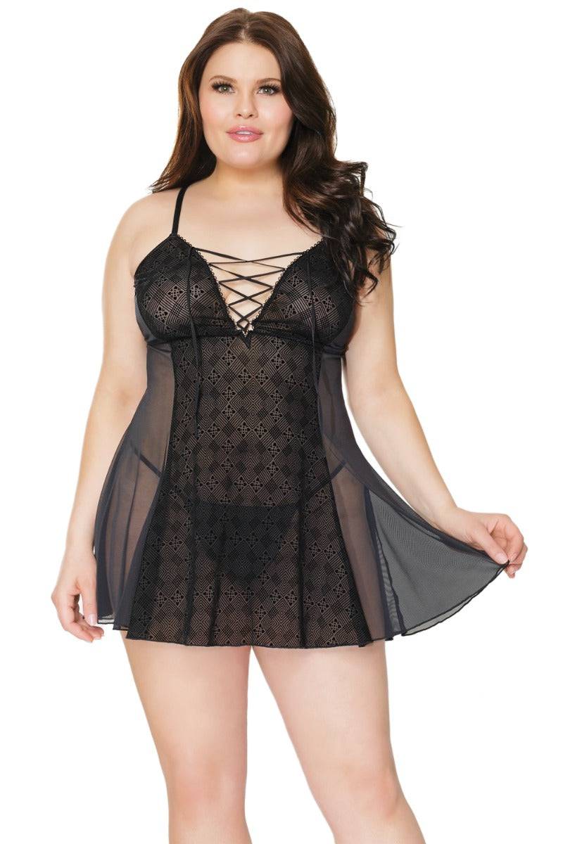 Coquette - 21319 Plus - Chemise - Black - OS/XL Lingerie - Tophatter Daily Deals