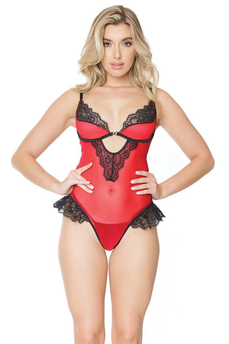 Coquette - 21322 - Crotchless Teddy - Red/Black - OS Lingerie - Tophatter Daily Deals
