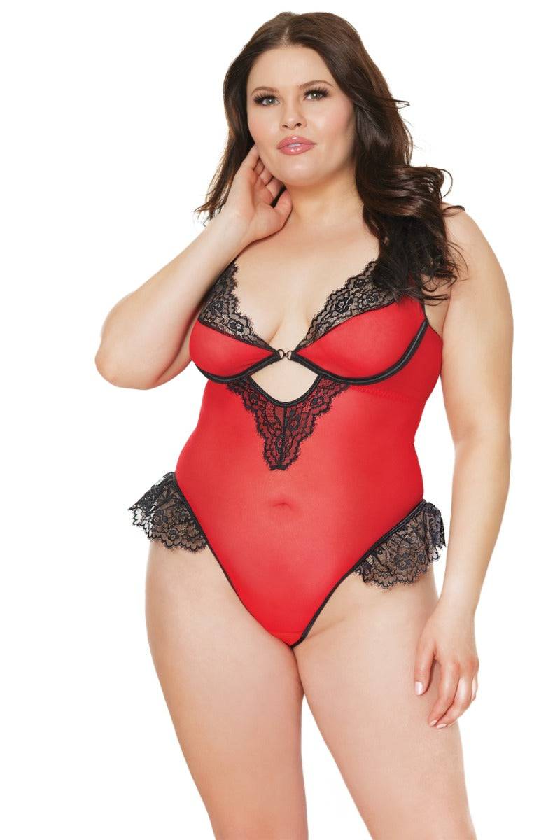 Coquette - 21322 Plus - Crotchless Teddy - Red/Black - OS/XL Lingerie - Tophatter Daily Deals