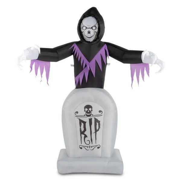 Grim Reaper Inflatable With LED Tombstone Halloween Decor 3D Changing Face Moving Picture Frame - Tophatter Daily Deals