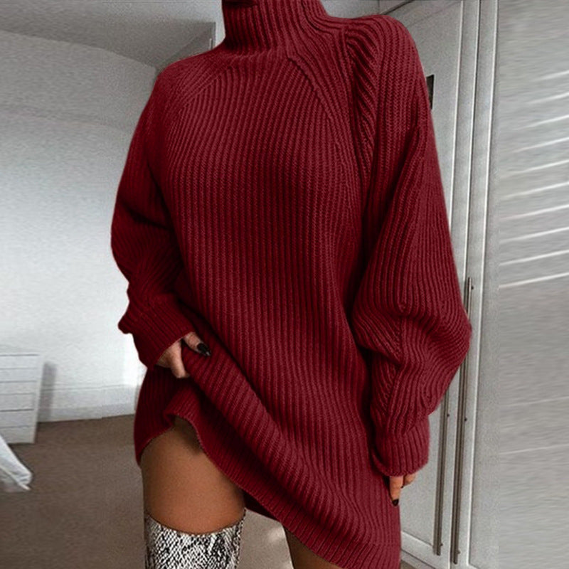 Oversized Women's Sweater Dress - Turtleneck Ribbed Winter Wine red 3D Changing Face Moving Picture Frame - Tophatter Daily Deals
