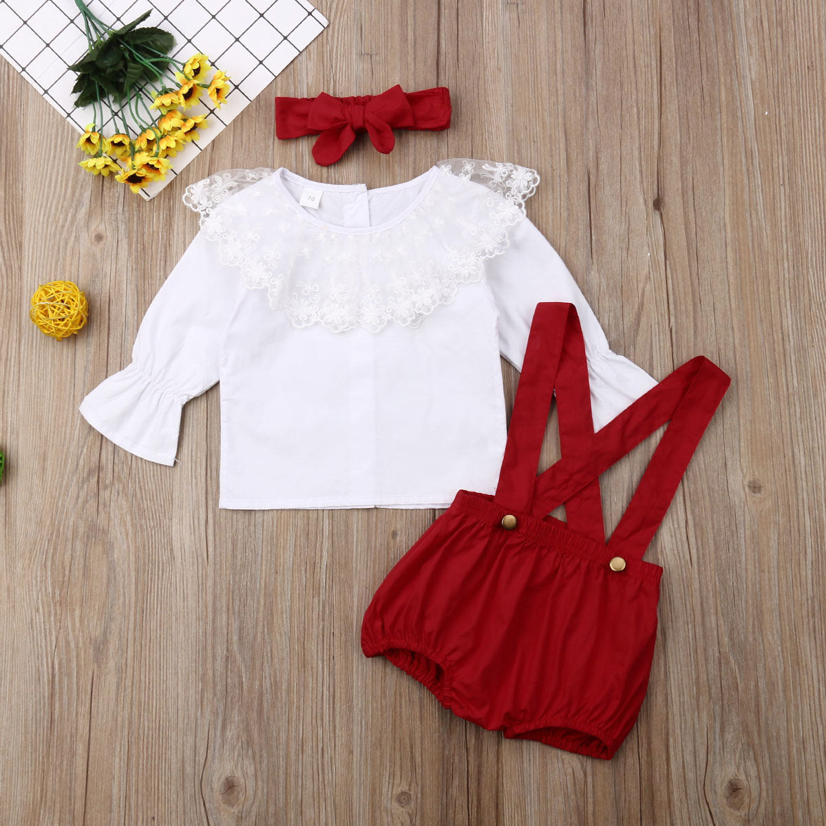 A three-piece summer suit for girls Red 0 - Tophatter Daily Deals