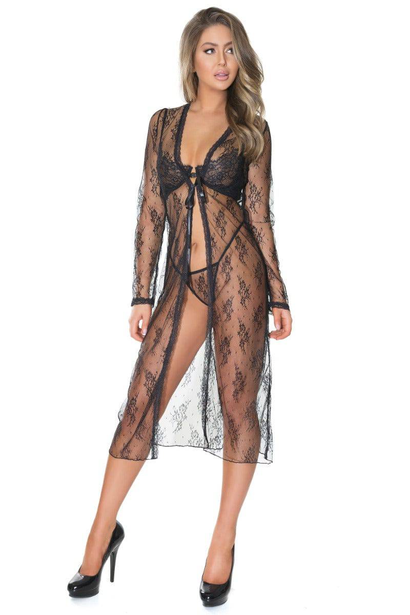 Coquette - 21405 - Robe & G-string Set - Black - OS Lingerie - Tophatter Daily Deals