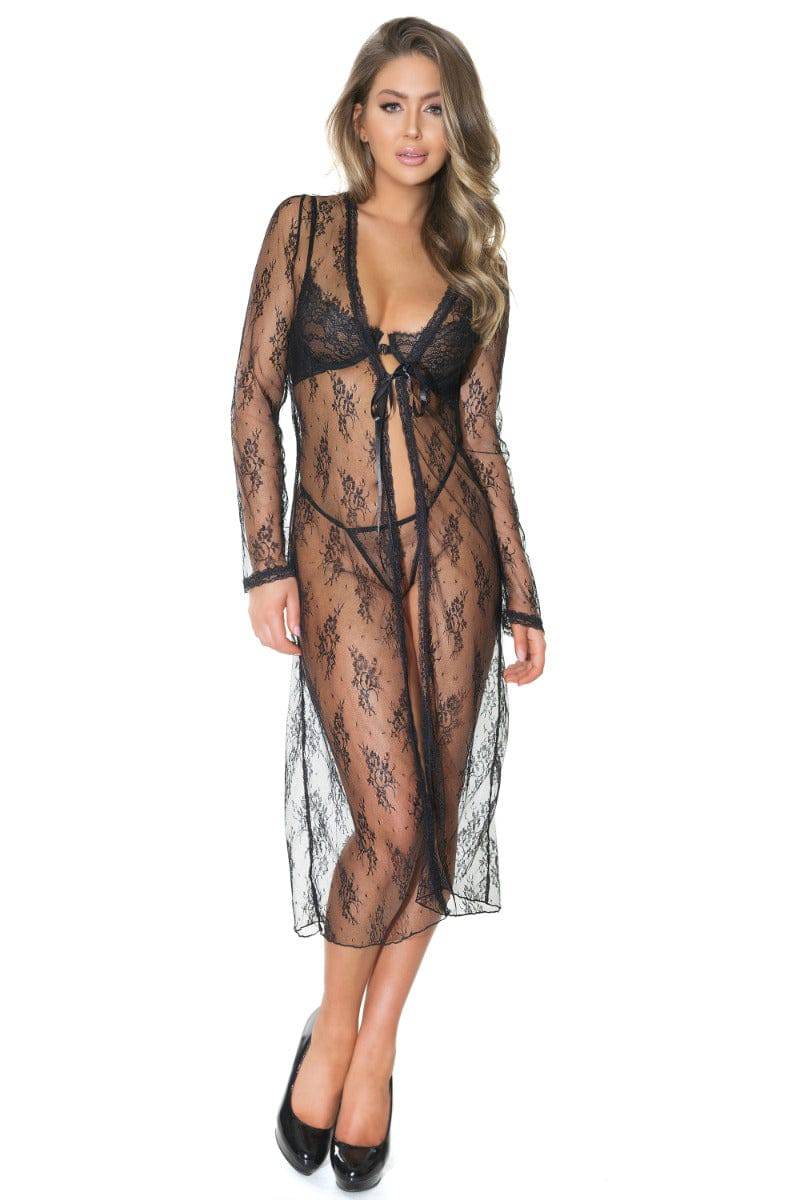 Coquette - 21405 - Robe & G-string Set - Black - OS Lingerie - Tophatter Daily Deals