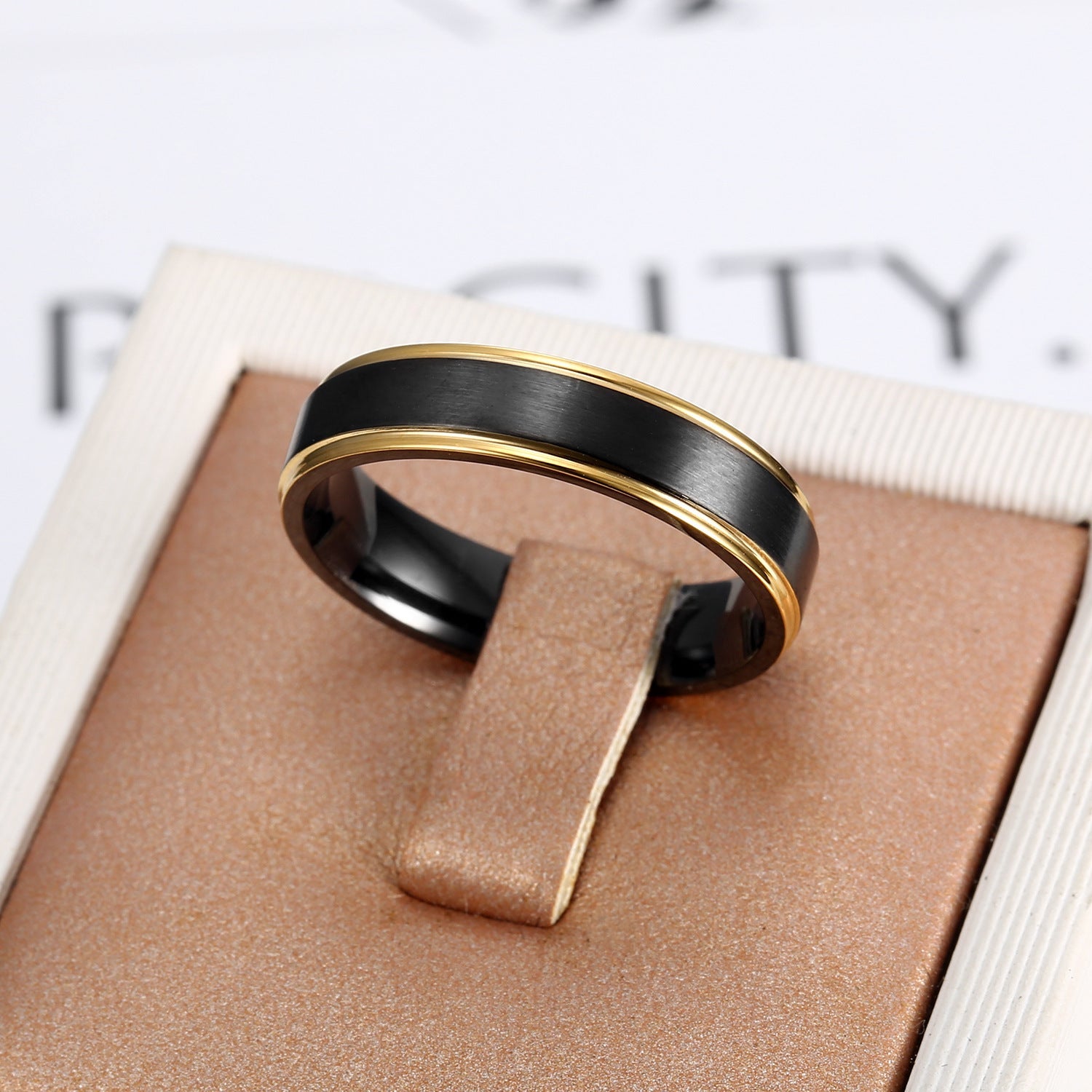Brushed Titanium Steel Black Gold Ring 0 - Tophatter Daily Deals