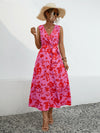 Tied Printed Surplice Tiered Dress Hot Pink Casual Dresses - Tophatter Daily Deals