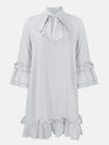 Frill Tie Neck Three-Quarter Sleeve Dress White Casual Dresses - Tophatter Daily Deals