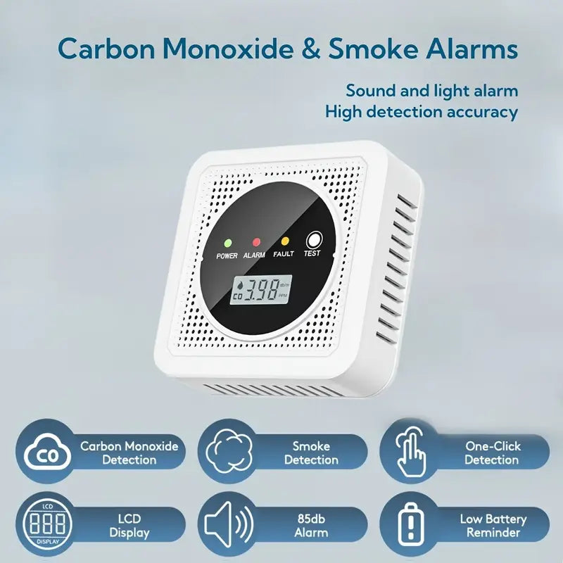 Dual Sensor Smoke & Carbon Monoxide Detector Alarm with LCD Display Smart Home & Security - Tophatter Daily Deals