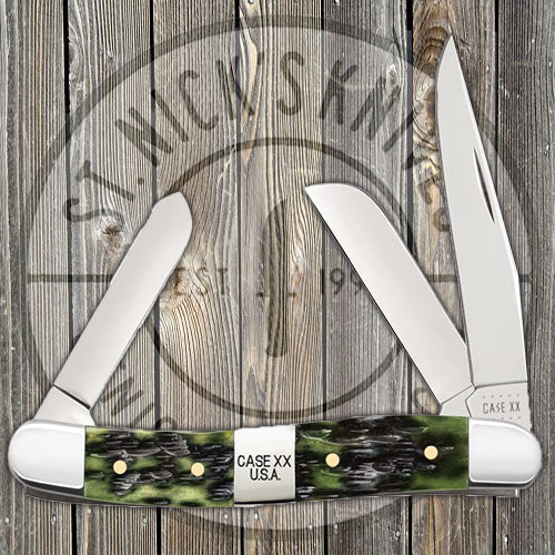 Case Medium Stockman - Jigged Olive Green Bone - Tang Stamp Center Bolster - 21512 Traditional Knives - Tophatter Daily Deals