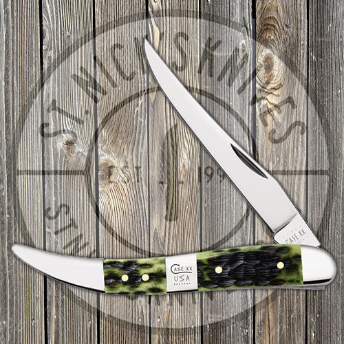 Case Medium Texas Toothpick - Jigged Olive Green Bone - Tang Stamp Center Bolster - 21515 Traditional Knives - Tophatter Daily Deals