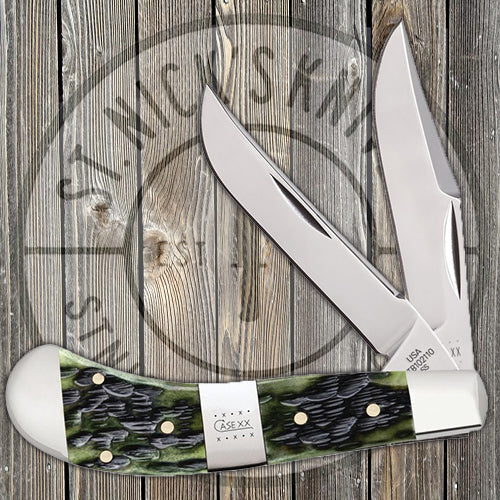Case Small Saddlehorn - Jigged Olive Green Bone - Tang Stamp Center Bolster - 21516 Traditional Knives - Tophatter Daily Deals