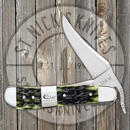 Case RussLock - Jigged Olive Green Bone - Tang Stamp Center Bolster - 21517 Traditional Knives - Tophatter Daily Deals
