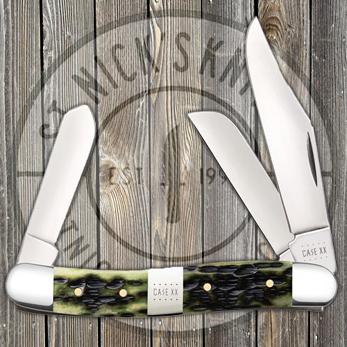 Case Medium Stockman - Jigged Olive Green Bone - Tang Stamp Center Bolster - 21518 Traditional Knives - Tophatter Daily Deals