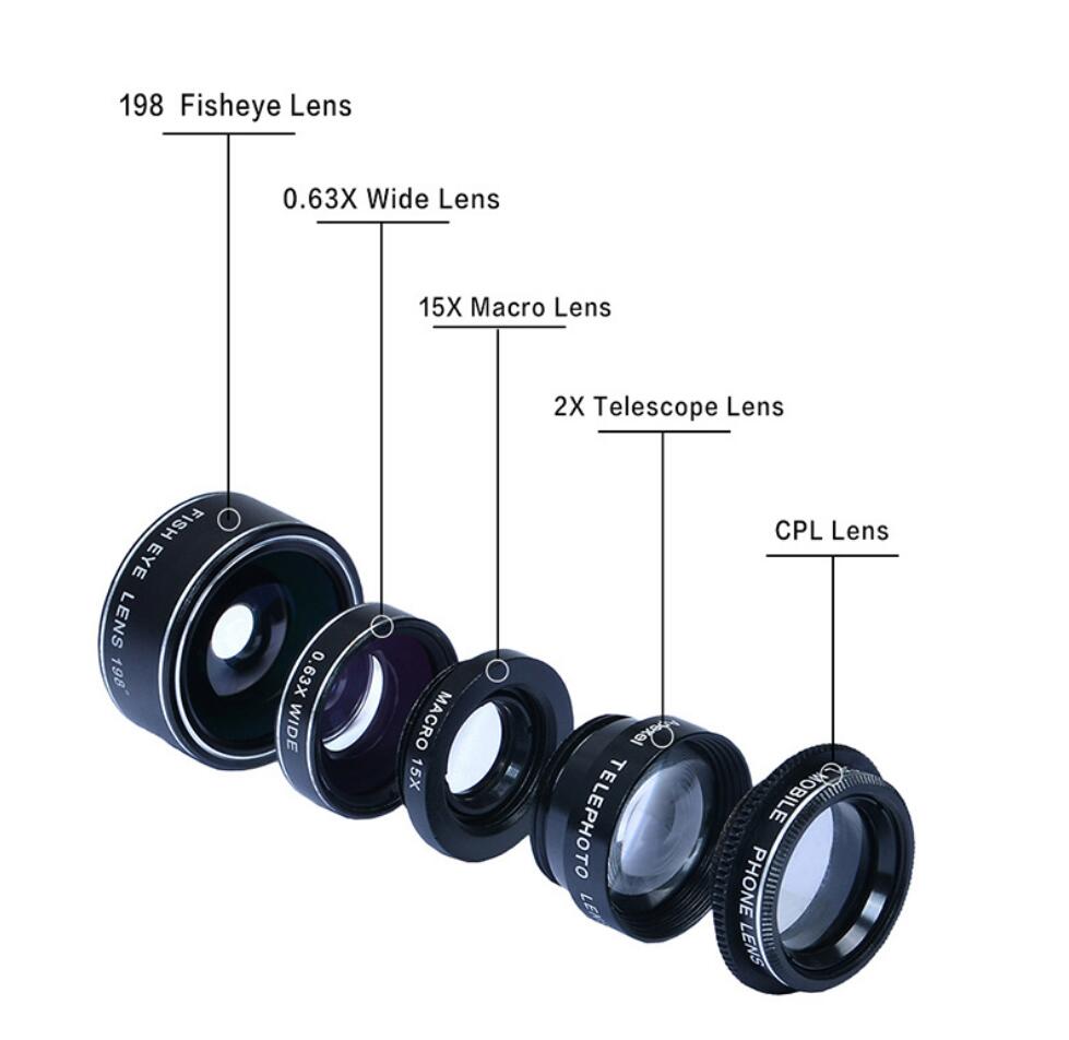 APEXEL Phone lens kit universal 10 in 1 Fisheye Wide Angle macro Lens CPL Filter Kaleidoscope+2X telescope Lens for smartphone 5 in 1 Lens kit 0 - Tophatter Daily Deals