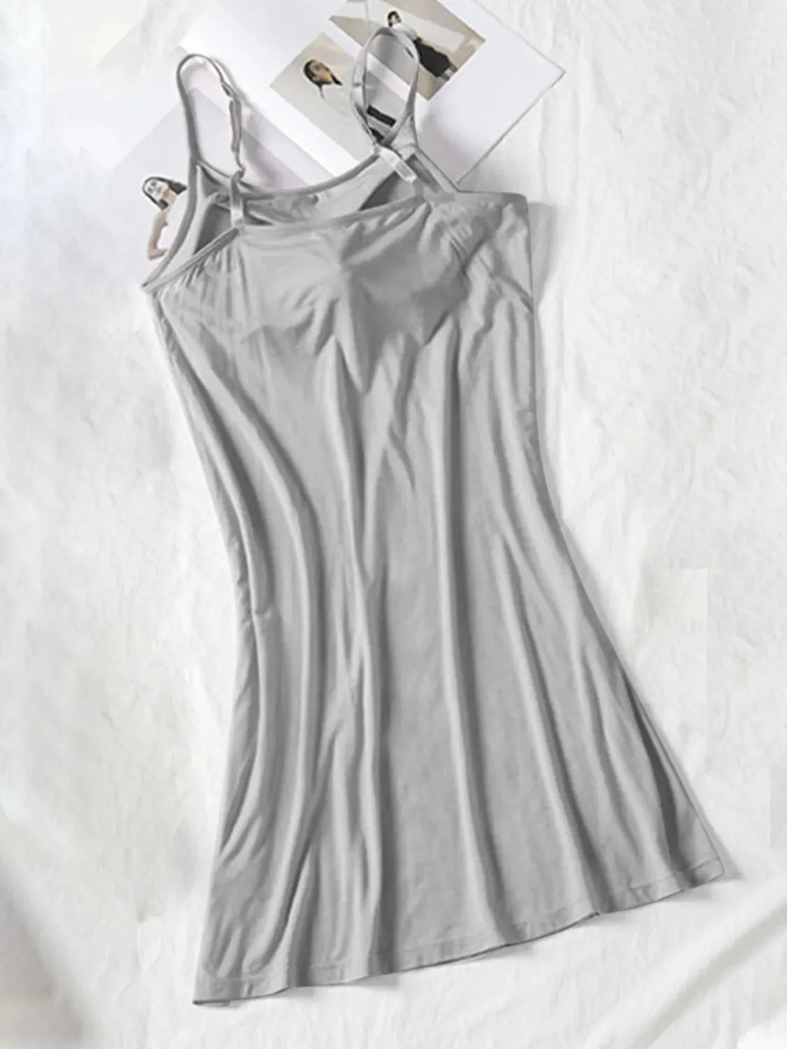 Round Neck Spaghetti Strap Cami Dress with Bra Casual Dresses - Tophatter Daily Deals