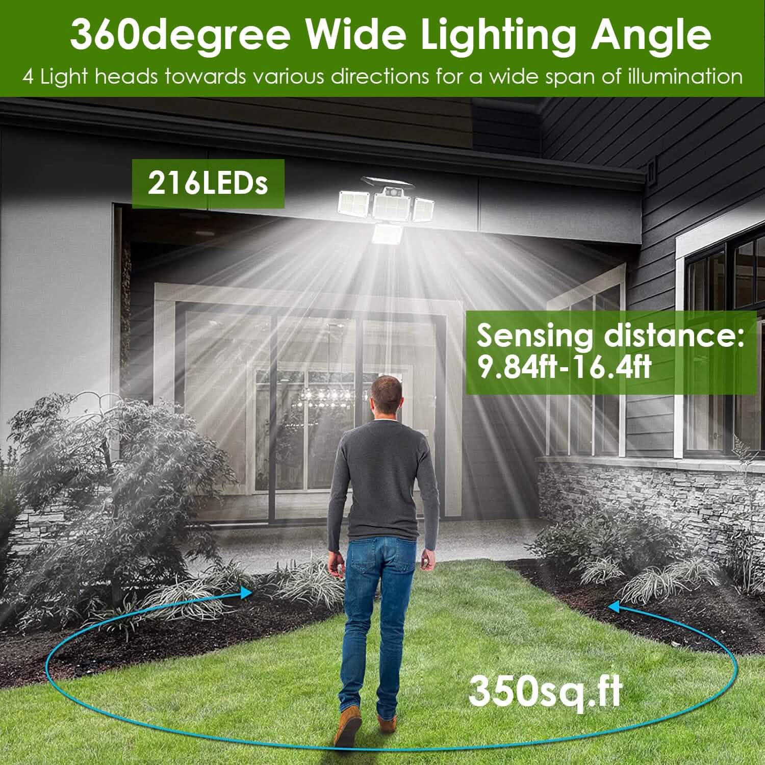 216 LEDs Solar Outdoor Light Motion Sensor Security Wireless Lamp Outdoor Lighting - Tophatter Daily Deals
