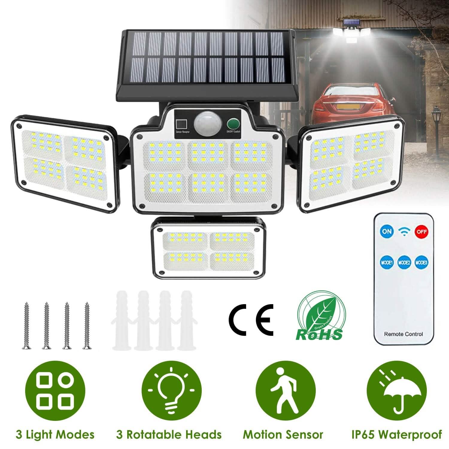 216 LEDs Solar Outdoor Light Motion Sensor Security Wireless Lamp Outdoor Lighting - Tophatter Daily Deals