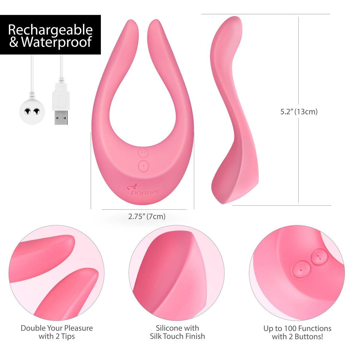 Satisfyer Partner Multifun 2 Couples Vibrator in Pink Couples Vibrator - Tophatter Daily Deals