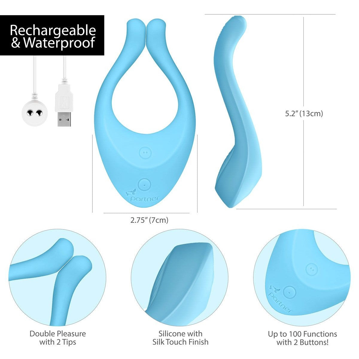 Satisfyer Partner Multifun Couples Vibrator in Light Blue Couples Vibrator - Tophatter Daily Deals
