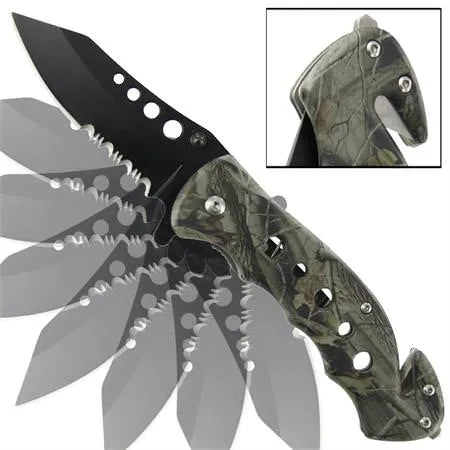 Emergency Mossy Oak Camo Tanto Serrated Spring Assist Knife - Tophatter Daily Deals