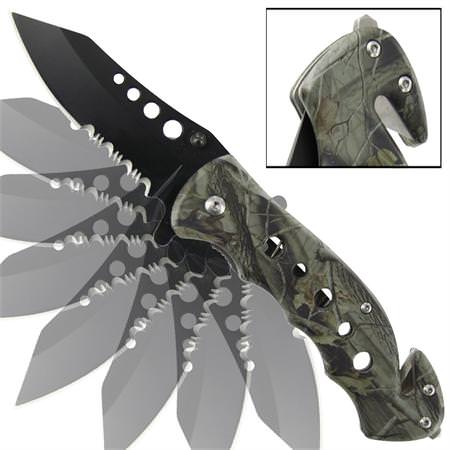 Emergency Mossy Oak Camo Tanto Serrated Spring Assist Knife - TOPHATTER'S ARMORY DEALS Collectible Weapons - Tophatter Daily Deals