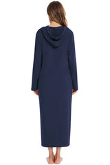 Zip Front Hooded Night Dress with Pockets Sleep Dresses - Tophatter Daily Deals