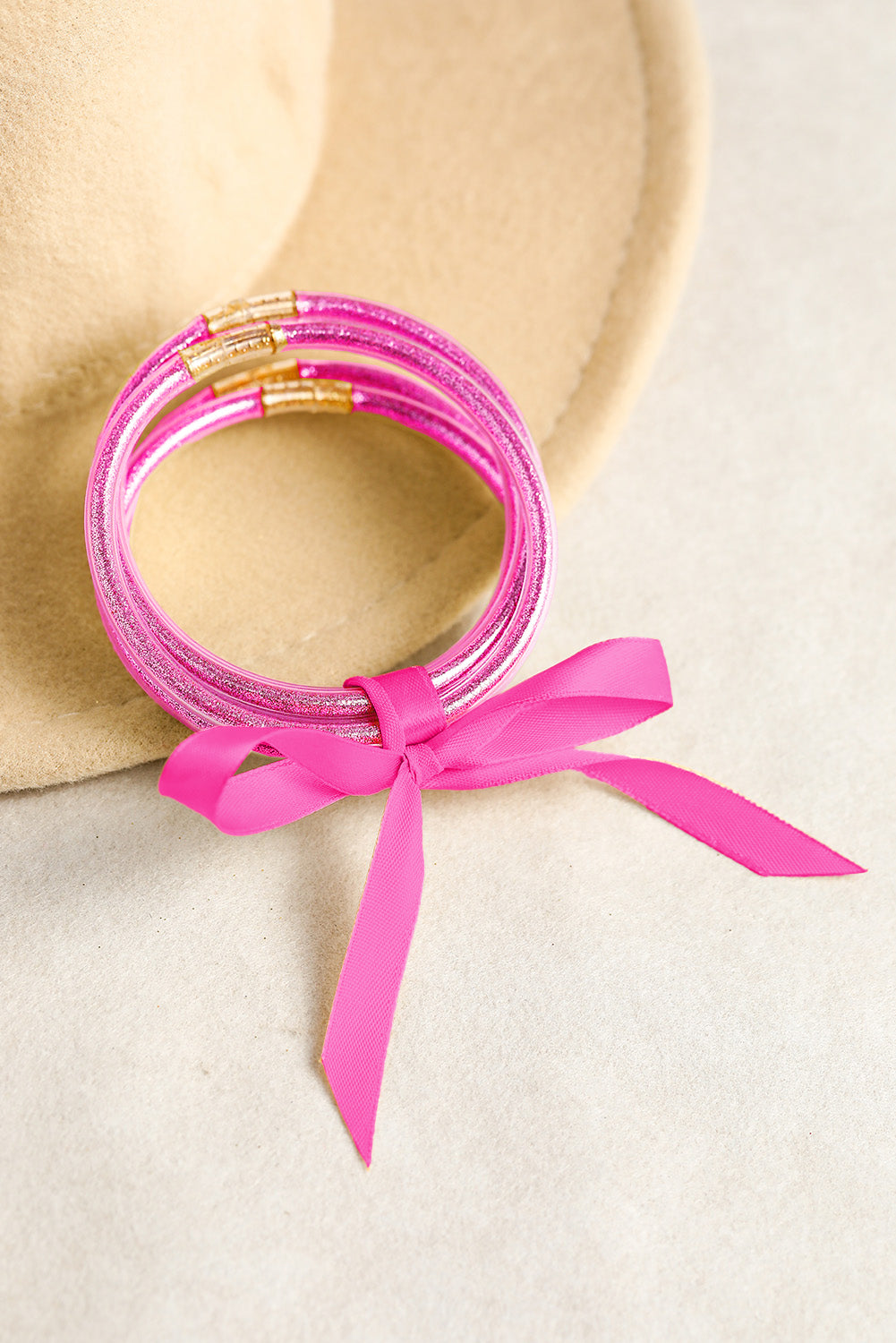 Pink Glitter Bowknot Layered Jelly Bracelet Bracelets - Tophatter Daily Deals