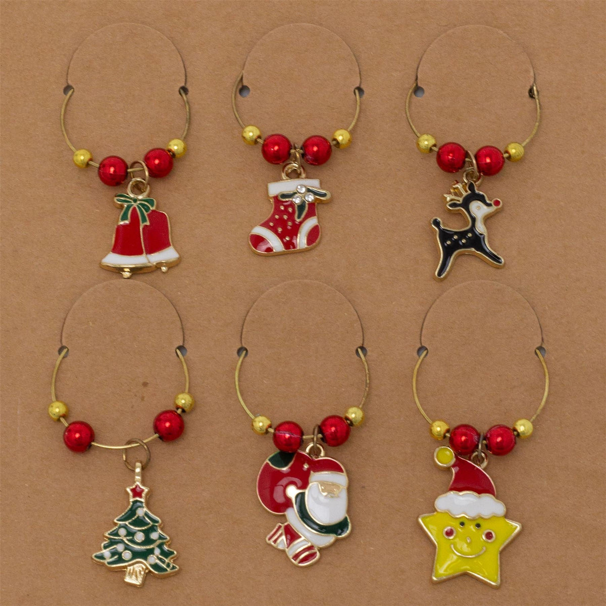 Christmas Wine Glass Charms | 6-Piece Novelty Glass Markers for Christmas Party Wine Glass Charms - Tophatter Daily Deals
